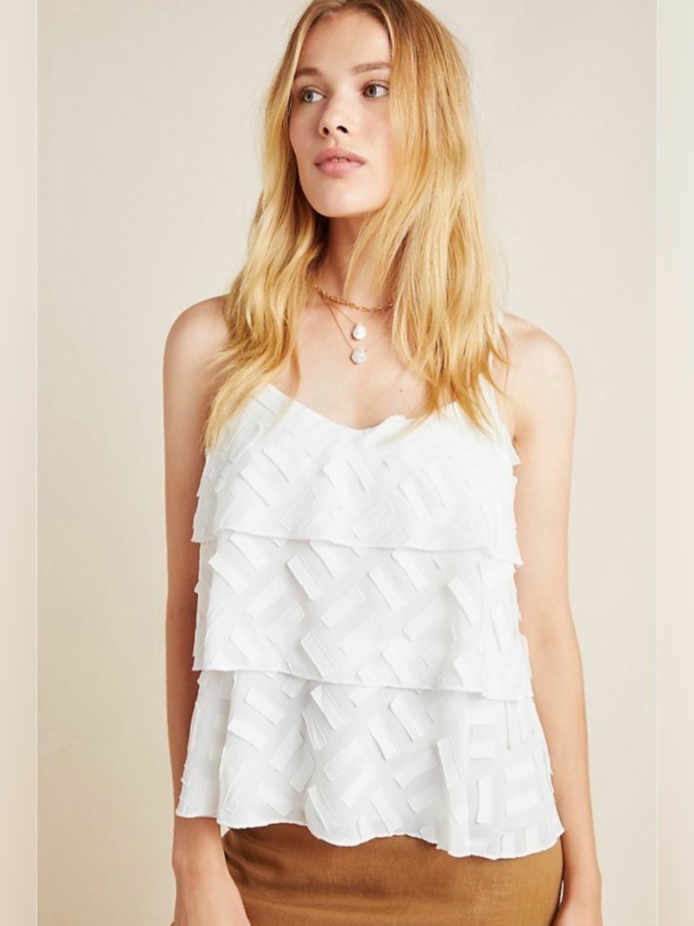 Anthropologie AMADI Ameline Tiered Cami White Tank Top